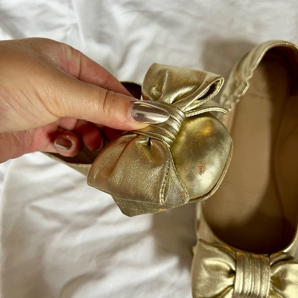⚜️ Tory Burch Metallic Gold Divine Bow Ballet Flats Shoe ⚜️ - Picture 6 of 8